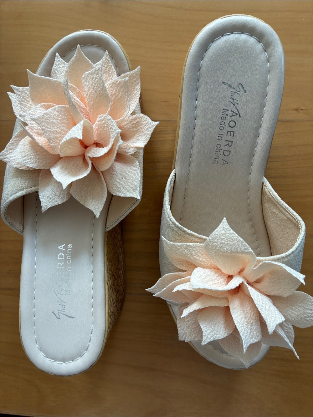 Peach floral wedge sandals, size 38